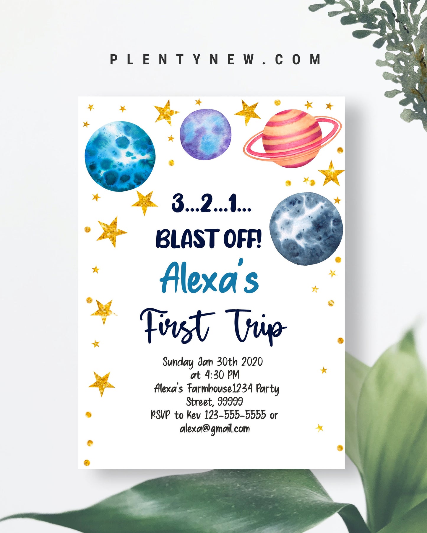 Editable Outer Space First Birthday Invitation, SPF