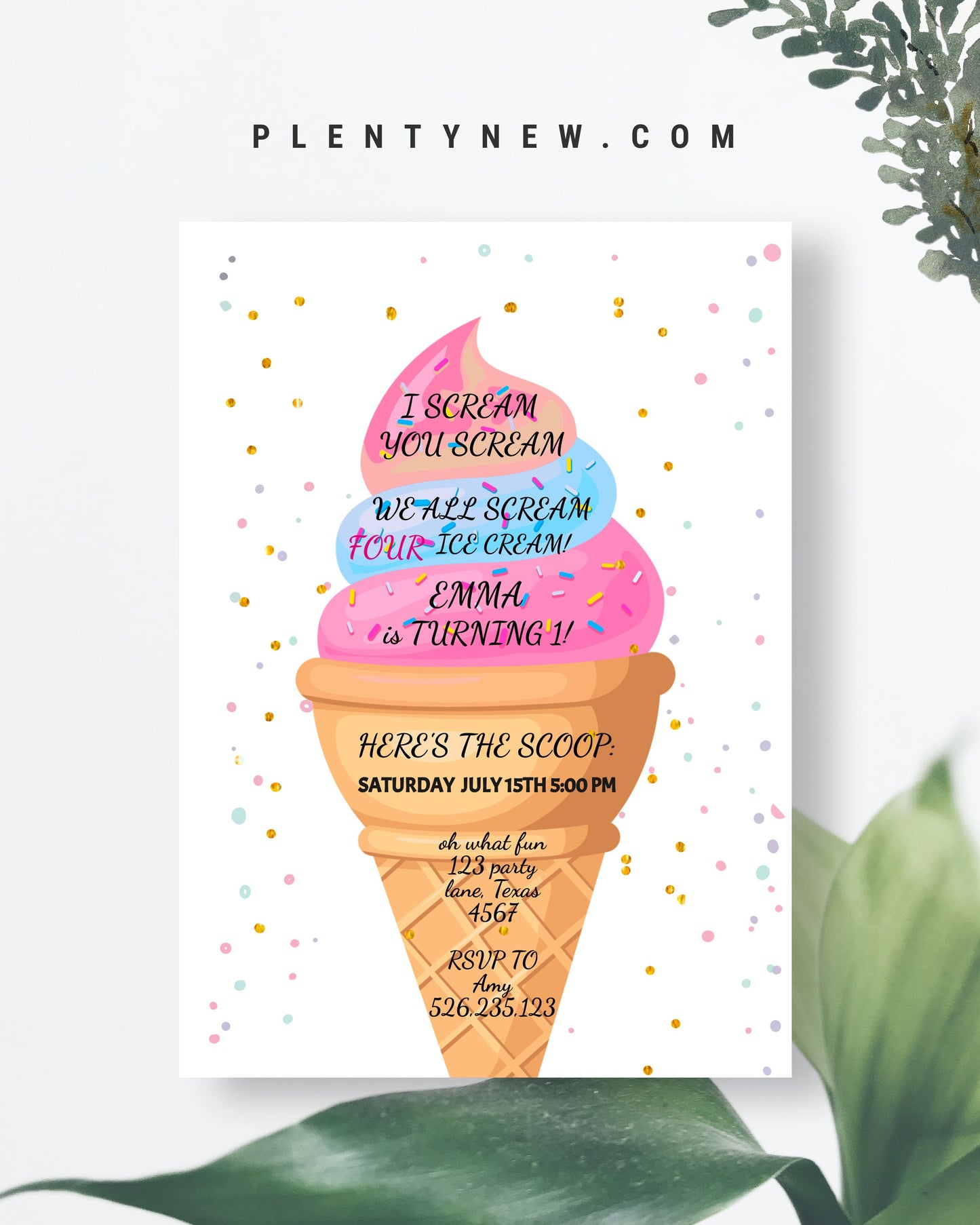 Editable Ice Cream I Scream Birthday Invitation LC