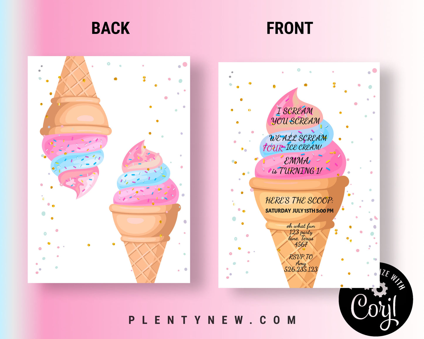 Editable Ice Cream I Scream Birthday Invitation LC