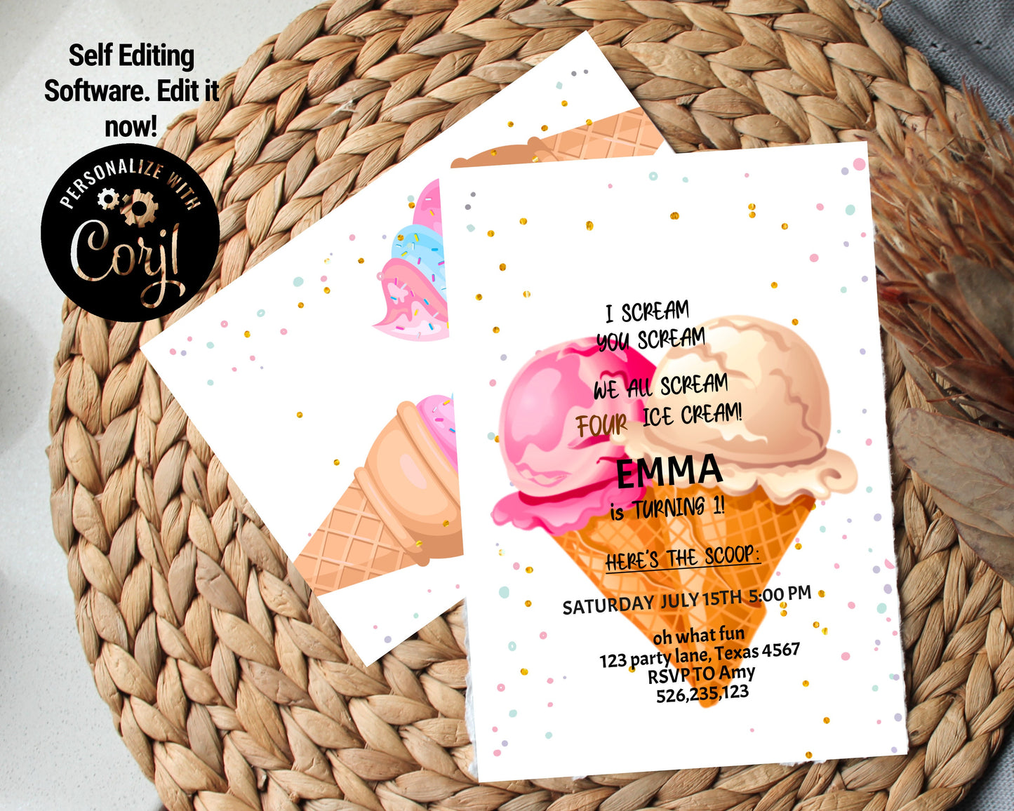Editable Ice Cream Birthday Invitation LC
