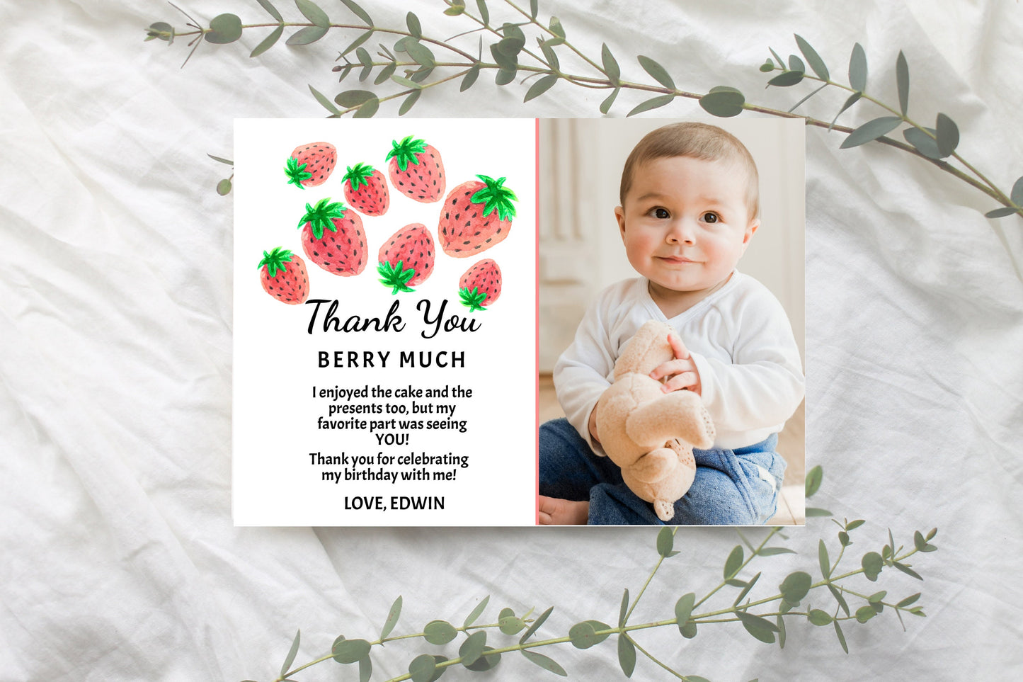 Editable Strawberry Thank You Card, SB