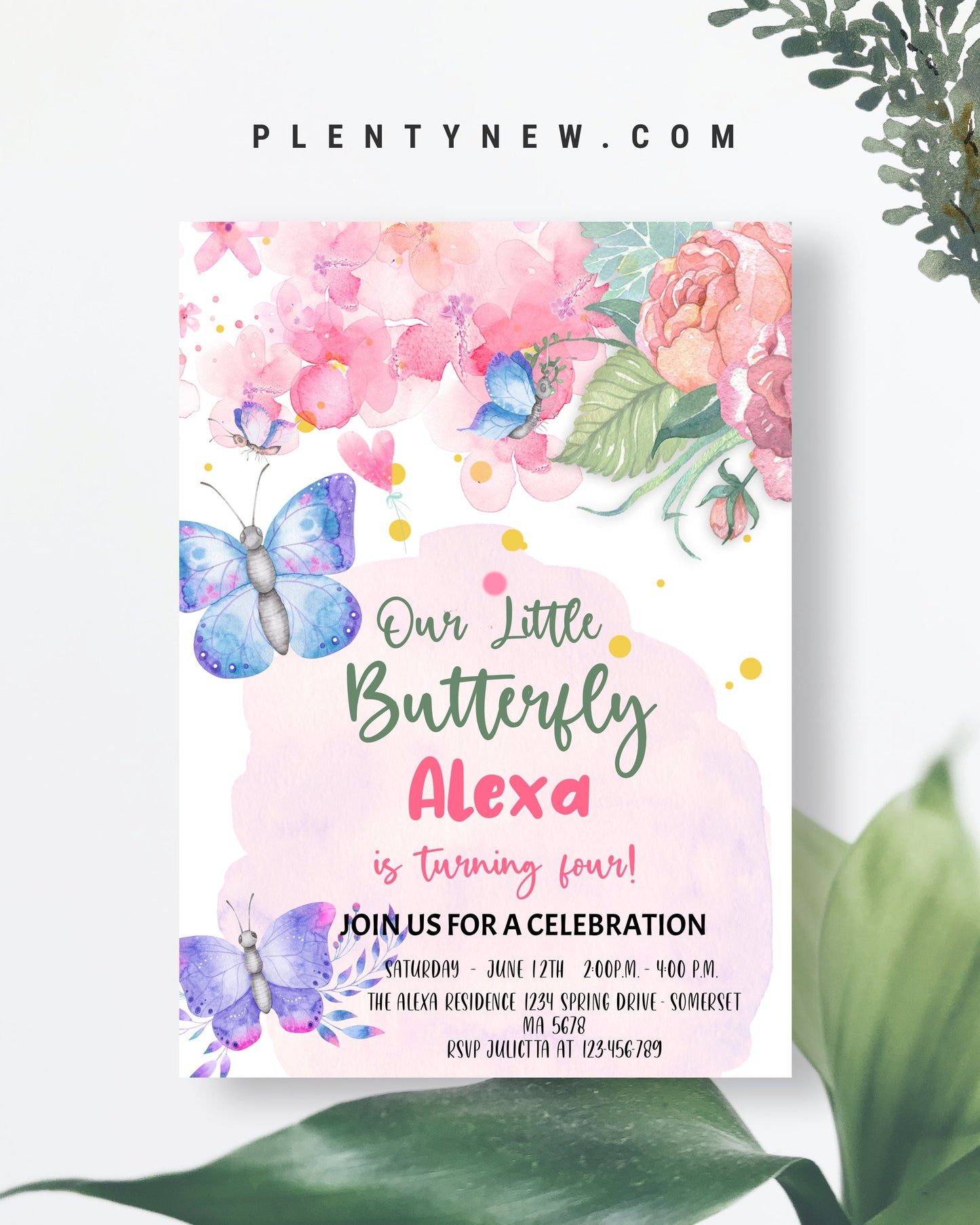 Editable Butterfly Birthday Invitation BU