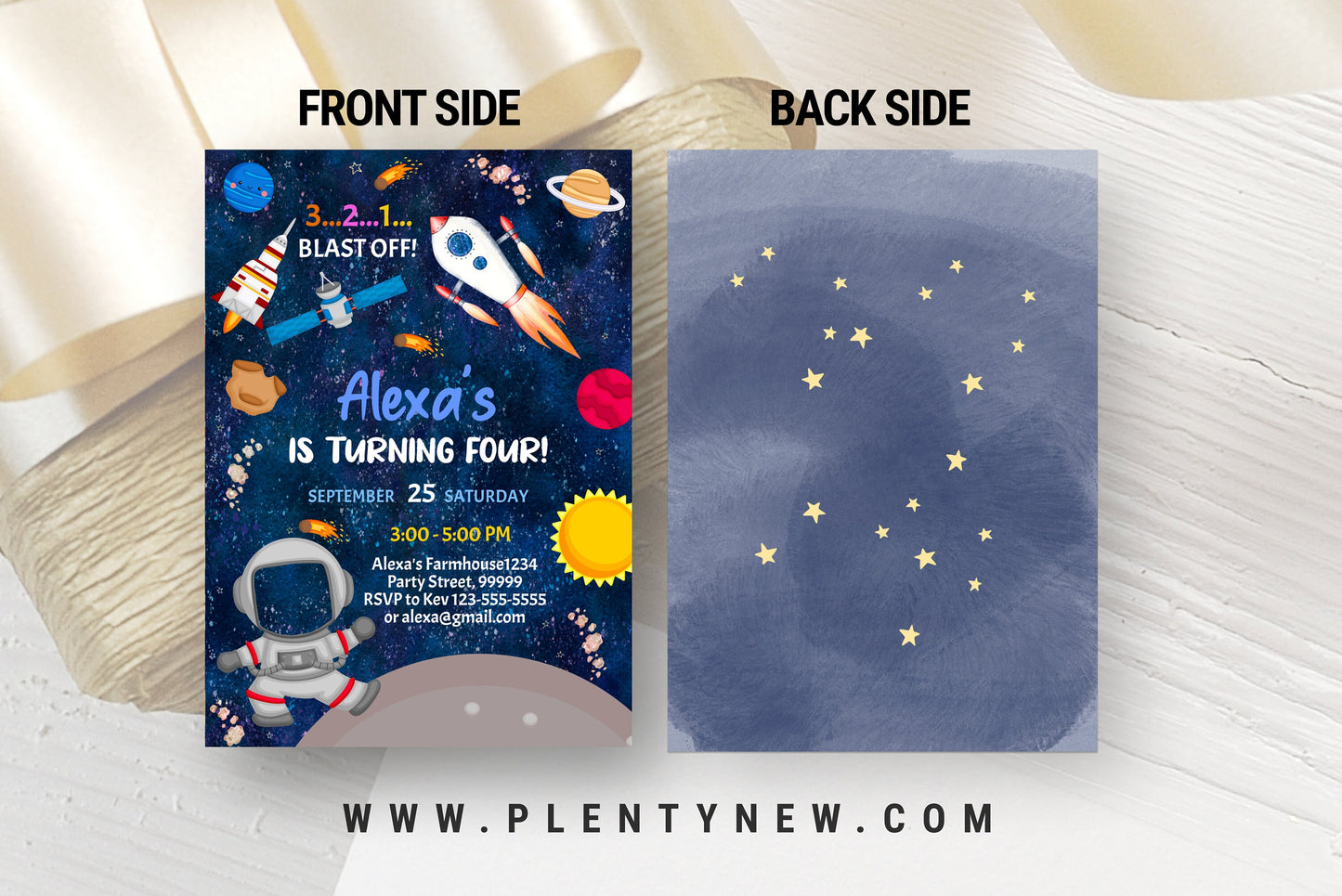 Outer Space Birthday Invitation Template, Planets Rocket Ship Astronaut Invite, Galaxy Blast Off Invitation, Editable Invitation Download