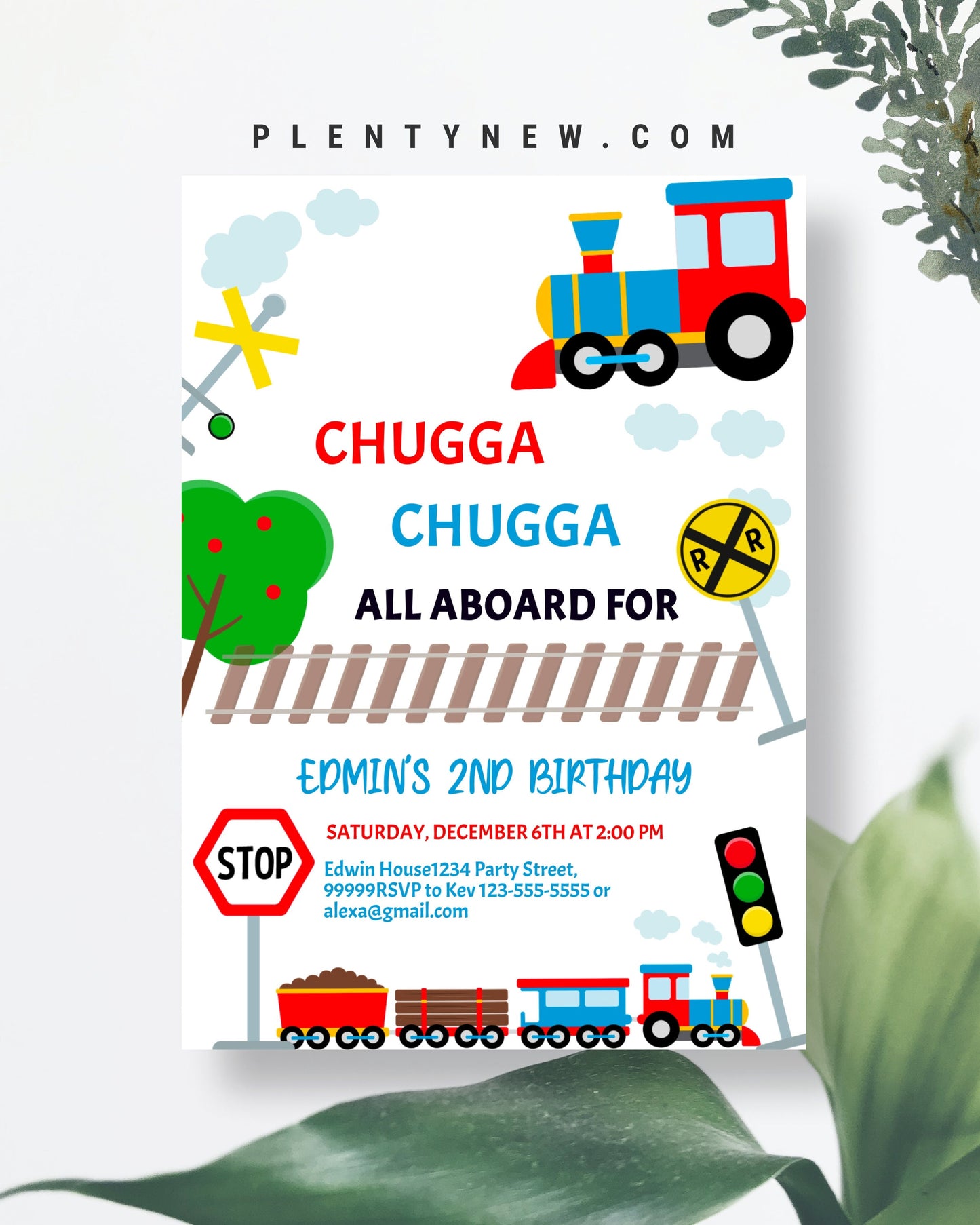 Editable Chugga Chugga Two Two Train Birthday Invitation CH