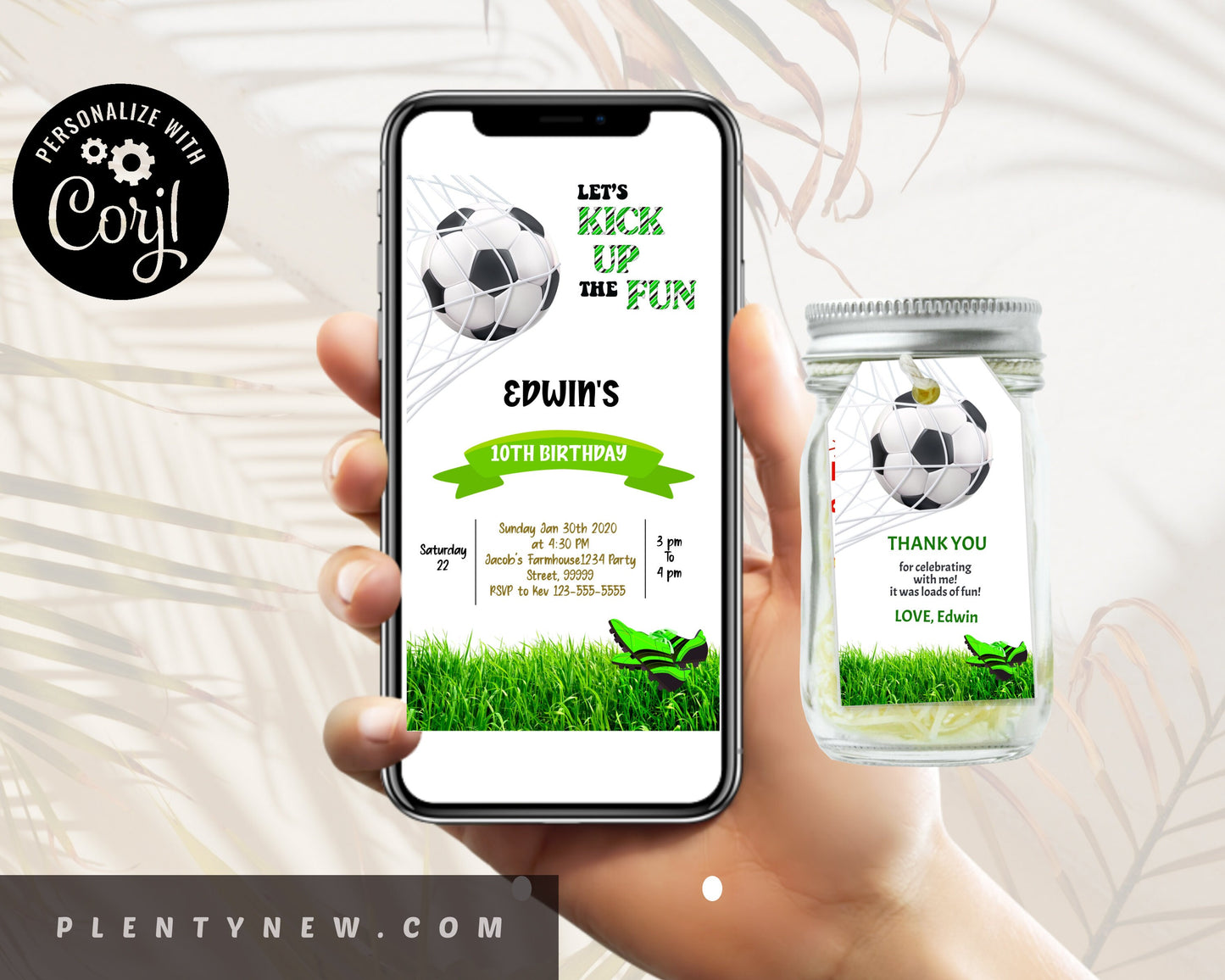 Soccer Electronic Invitation Template, Soccer Birthday Phone Invitation, Soccer Thank you tag, Soccer Editable Electronic Invitation, SS
