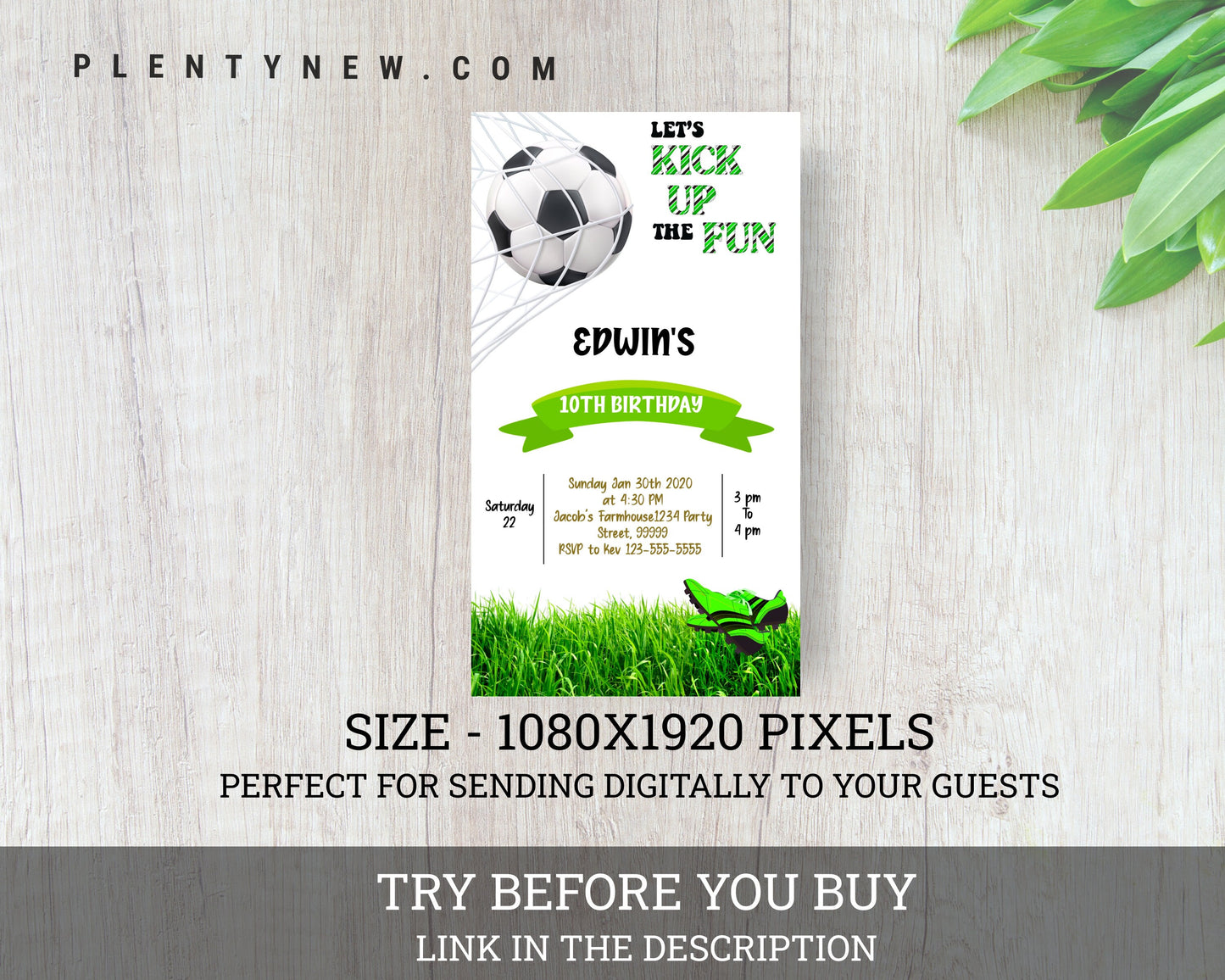 Soccer Electronic Invitation Template, Soccer Birthday Phone Invitation, Soccer Thank you tag, Soccer Editable Electronic Invitation, SS