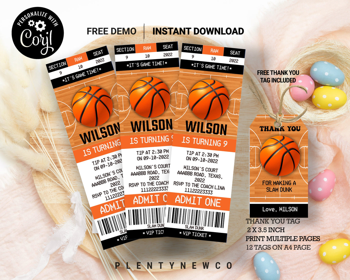 Basketball Invitation - Birthday - Sports Ticket Style Party Invite - ANY Age - DIGITAL Editable Printable Invite - You Self Edit TODAY! BSk