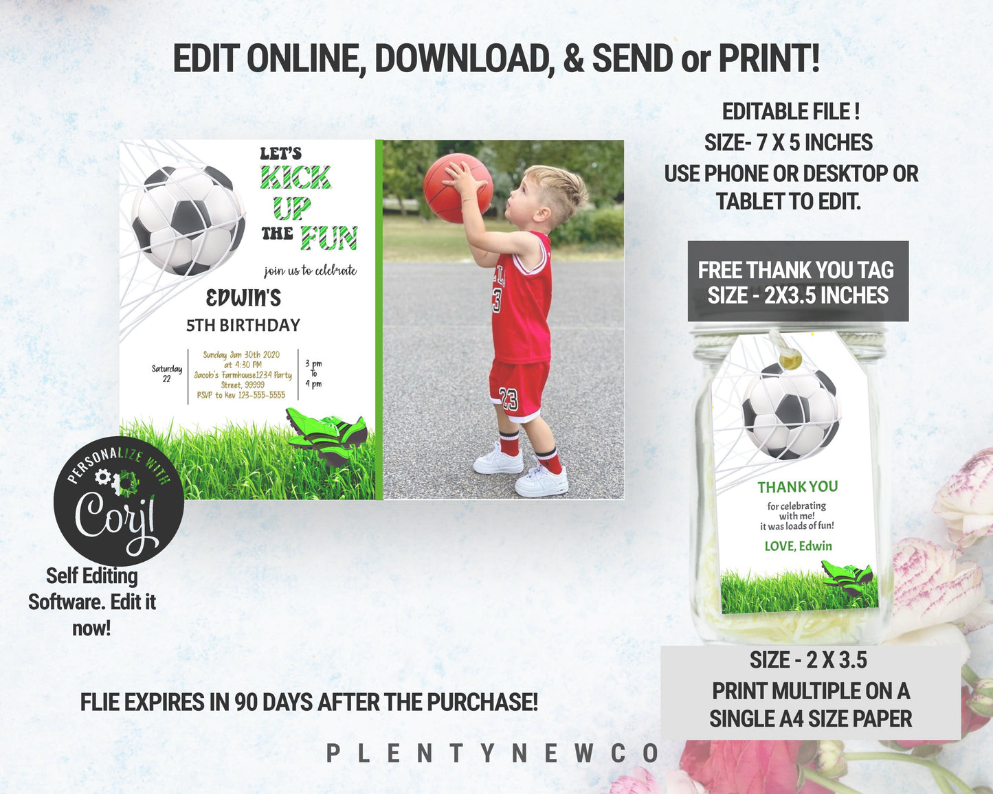 Soccer Birthday Invitation Template with photo, Soccer Birthday Invitation, Soccer thank you tag, Printable, Instant download, Soccer, SS