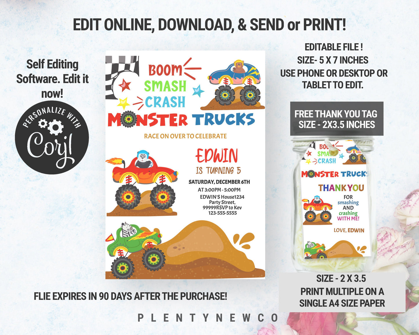 Editable Monster Truck Birthday Invite