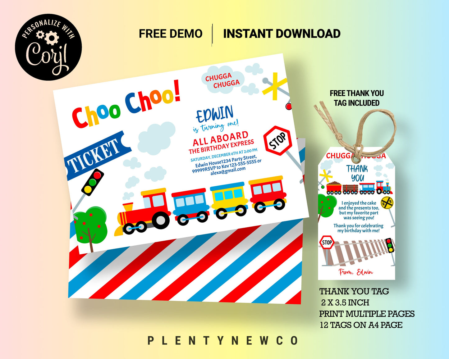 Editable Train Birthday Invitation Chugga Choo All Aboard Boy Download Printable Template Corjl  Vintage Train Party Train Invitation, CH