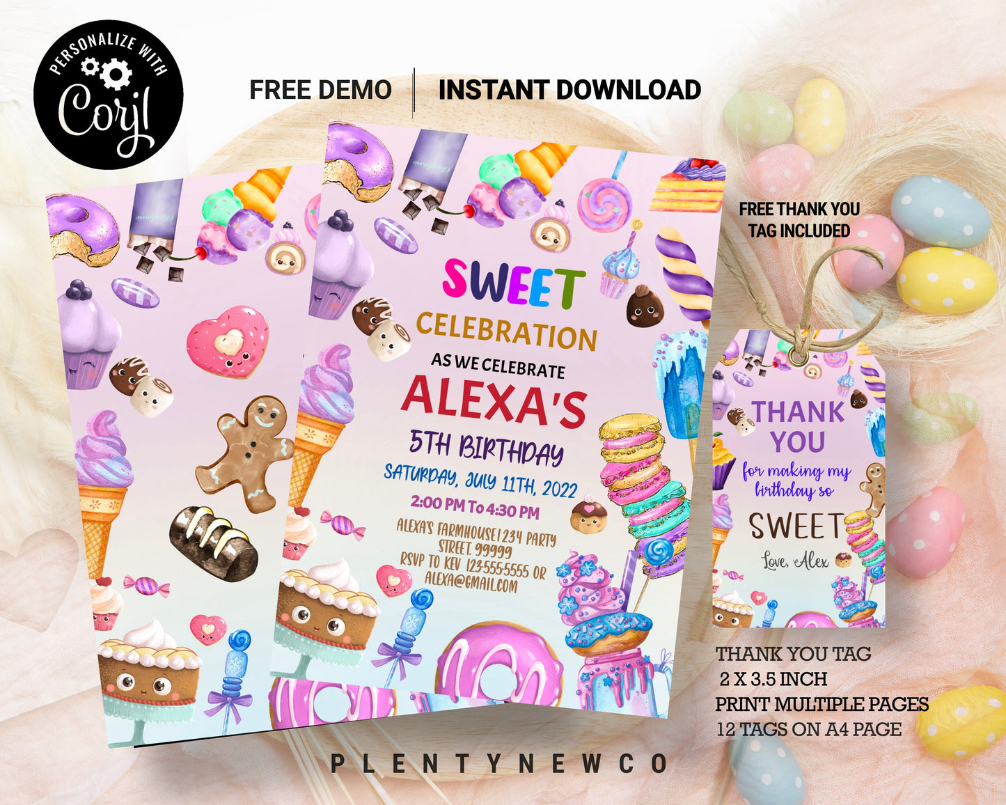 Sweets Candy Invitation, Sweet Candy Birthday Invitation, Candy Invitation Editable Template, Sweet Celebration Birthday Invitation, IC