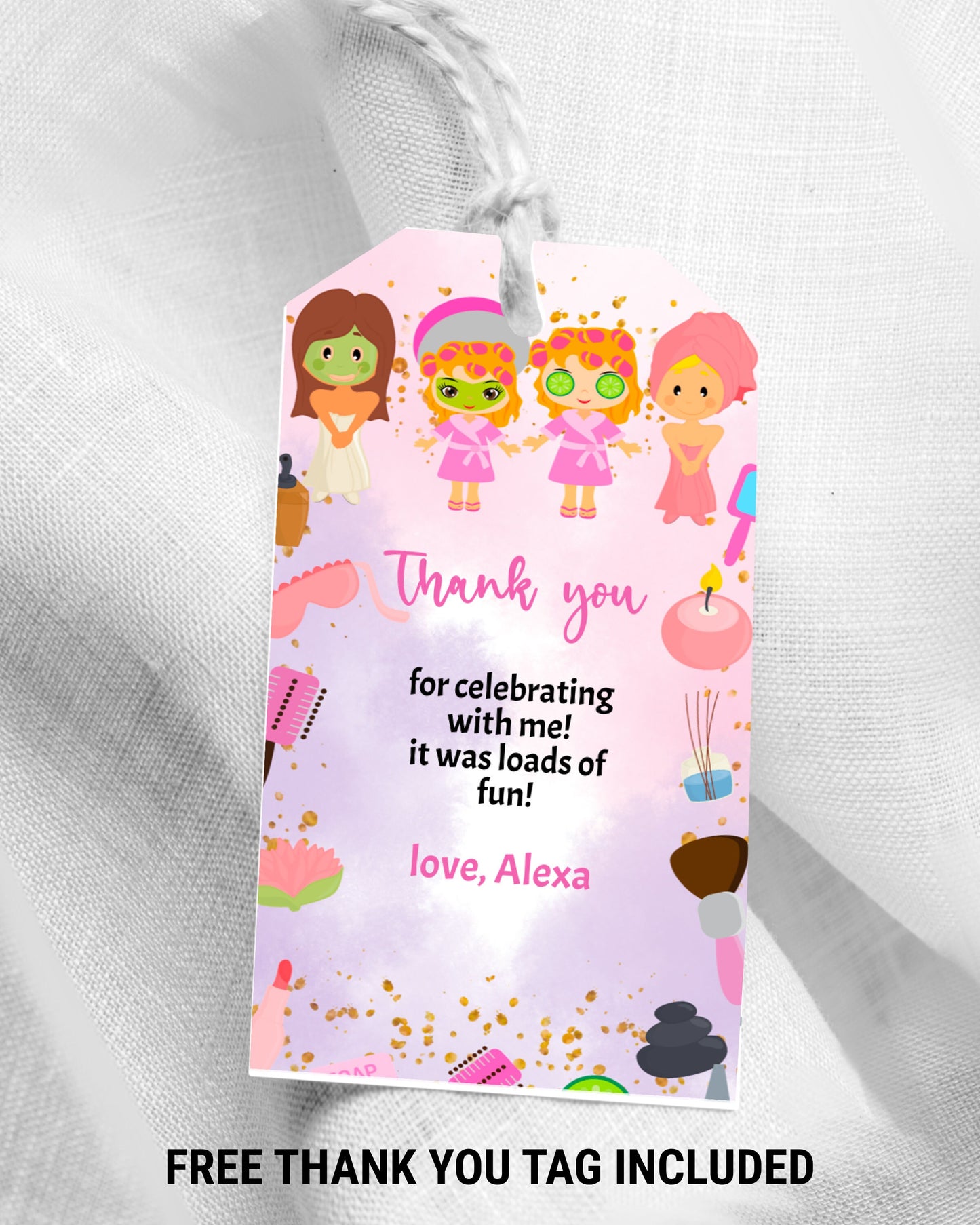 Spa Party Electronic Invitation Template, Spa Party Birthday Phone Invitation, Spa Party Thank you tag, Editable Electronic Invitation, SPA