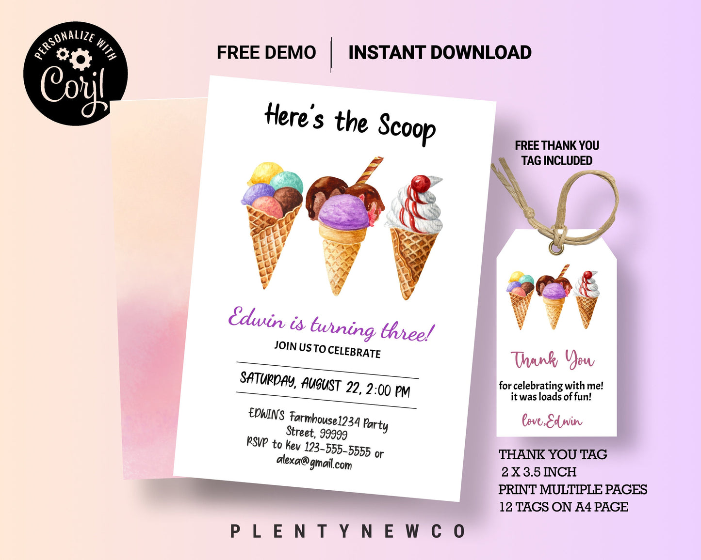Ice Cream Birthday Invitation Ice Cream Birthday Invitation Ice Cream Party Ice Cream Party Instant Download Editable Invitation Icecream IC