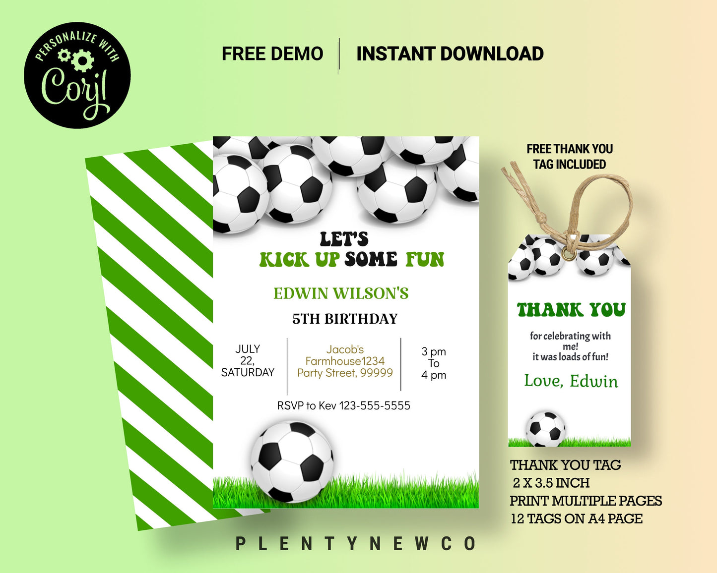 Soccer Birthday Invitation, Soccer Invitation, Free Soccer Gift Tags, Sports, Sports Invitation EDITABLE INSTANT DOWNLOAD Soccer Invitation