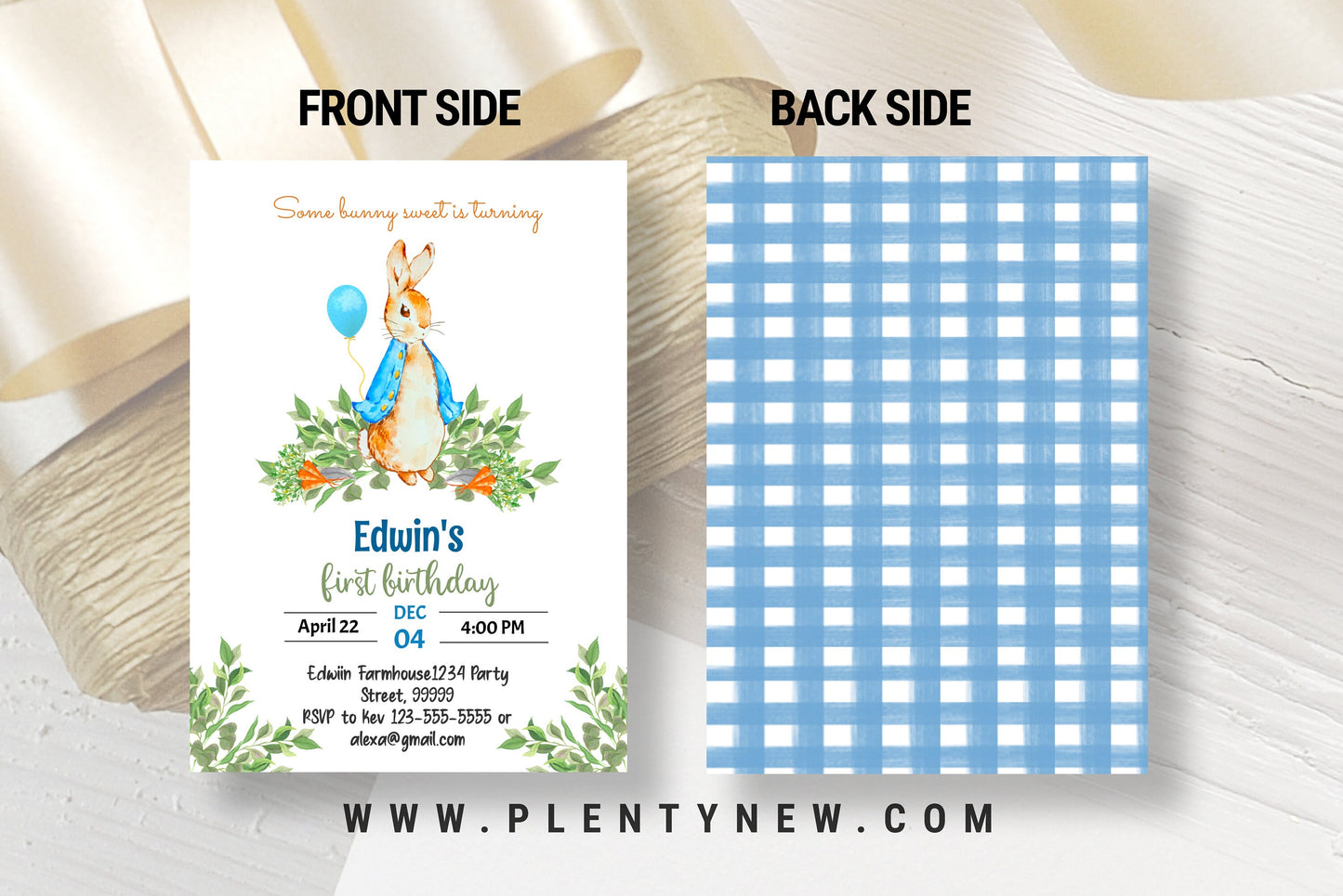 Peter Rabbit First Birthday Invitation, Editable Invite Template, Rustic Bunny, 1st Birthday, Boy Party Printable, Instant Download, Corjl
