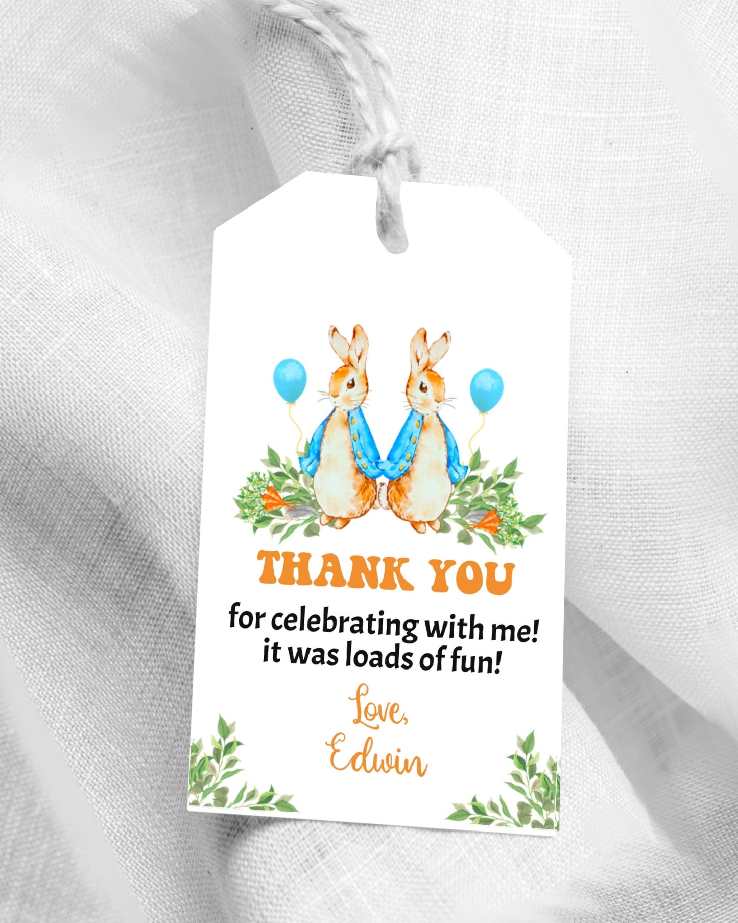 Peter Rabbit Joint Birthday Invitation, Editable Invite Template, Blue Rustic Bunny, 1st Birthday, Combined Party Favor Tag Instant Download