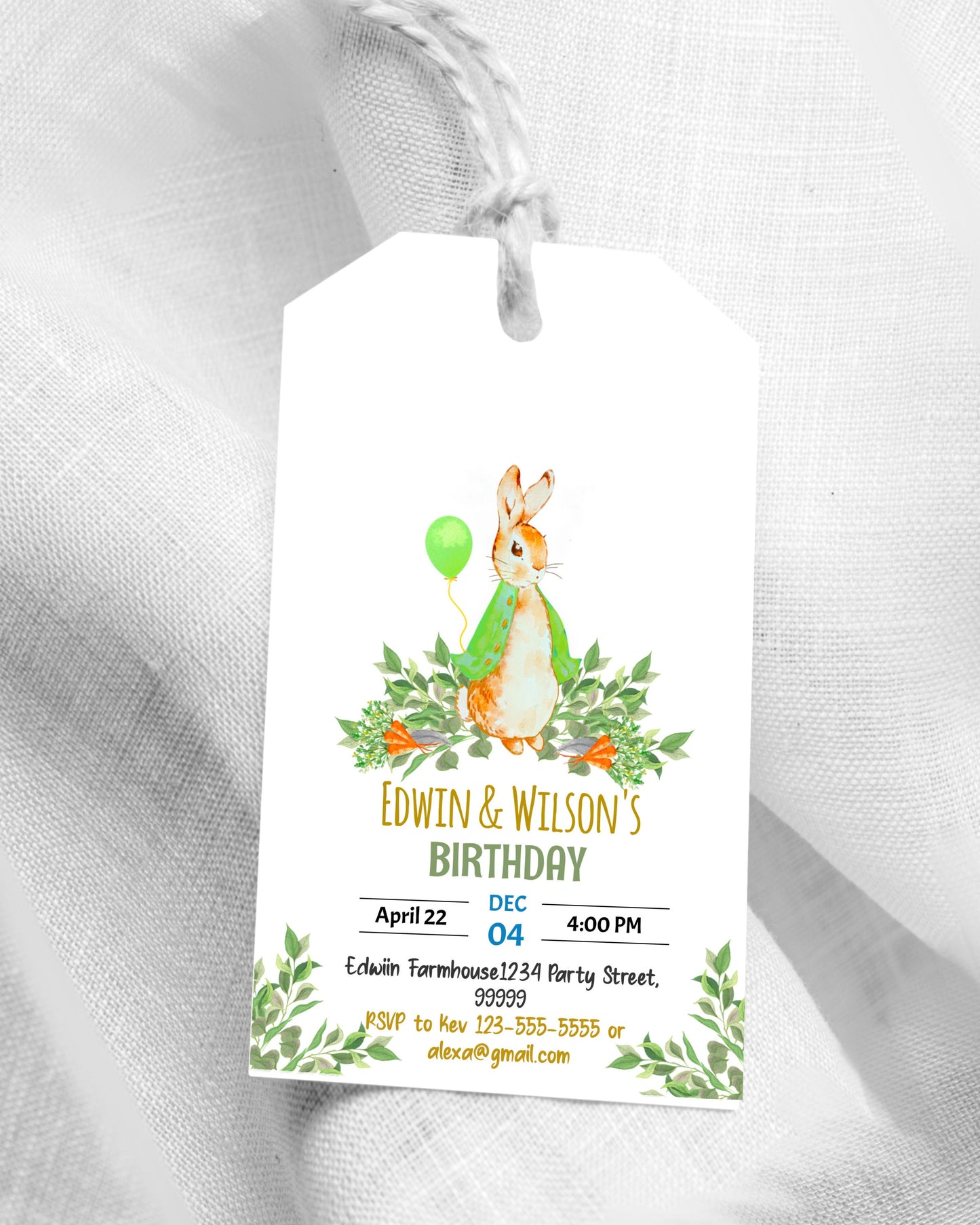 EDITABLE Peter Rabbit Baby Shower Invitation, Rustic Bunny Watercolor Invite, Spring Garden, Instant Download, Green Balloon Boy Party, PR