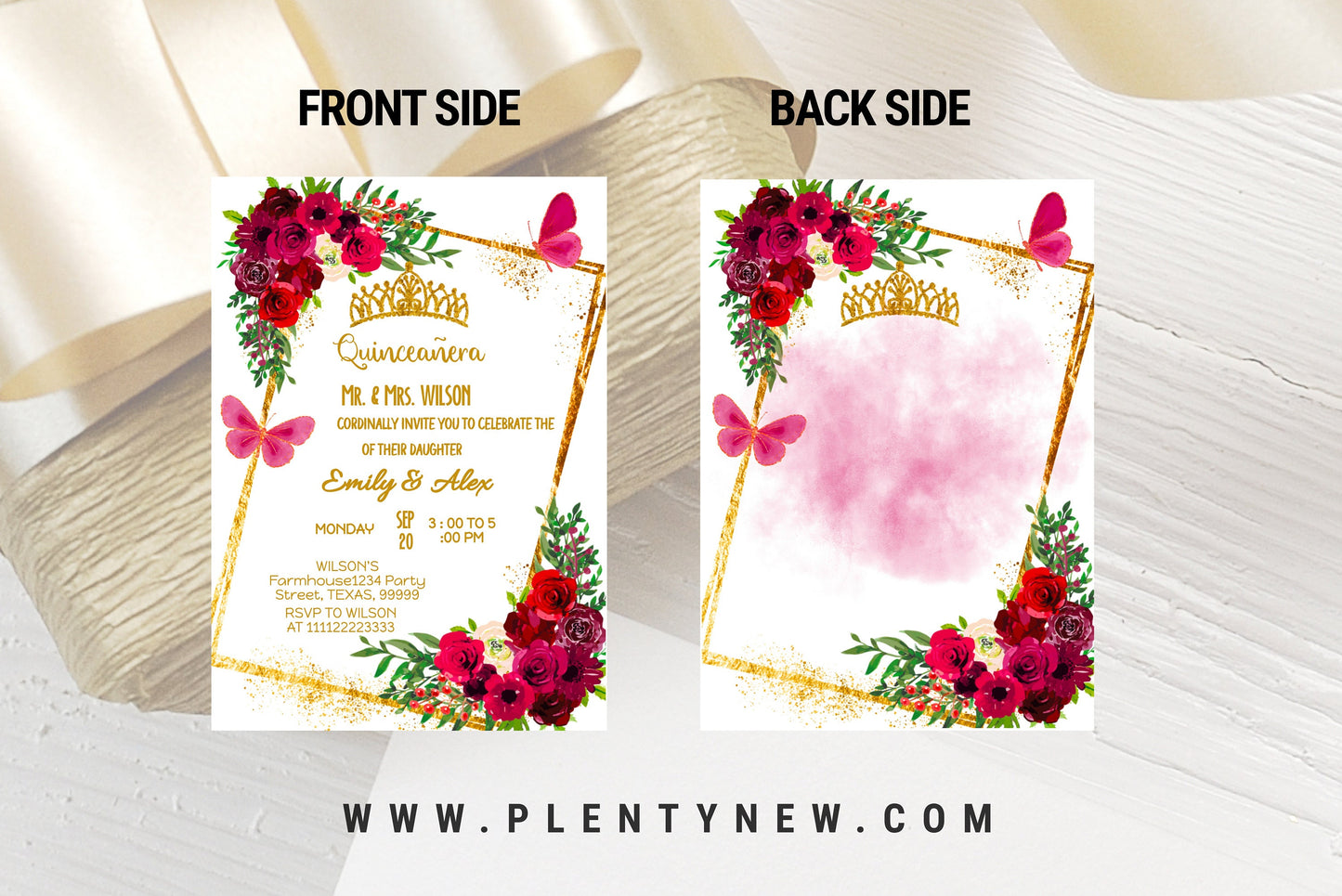 Burgundy Red and Gold Quinceañera Invitation, EDITABLE Tiara Party Invite Template, Mis Quince Anos, 15th Birthday, Instant Download, QL