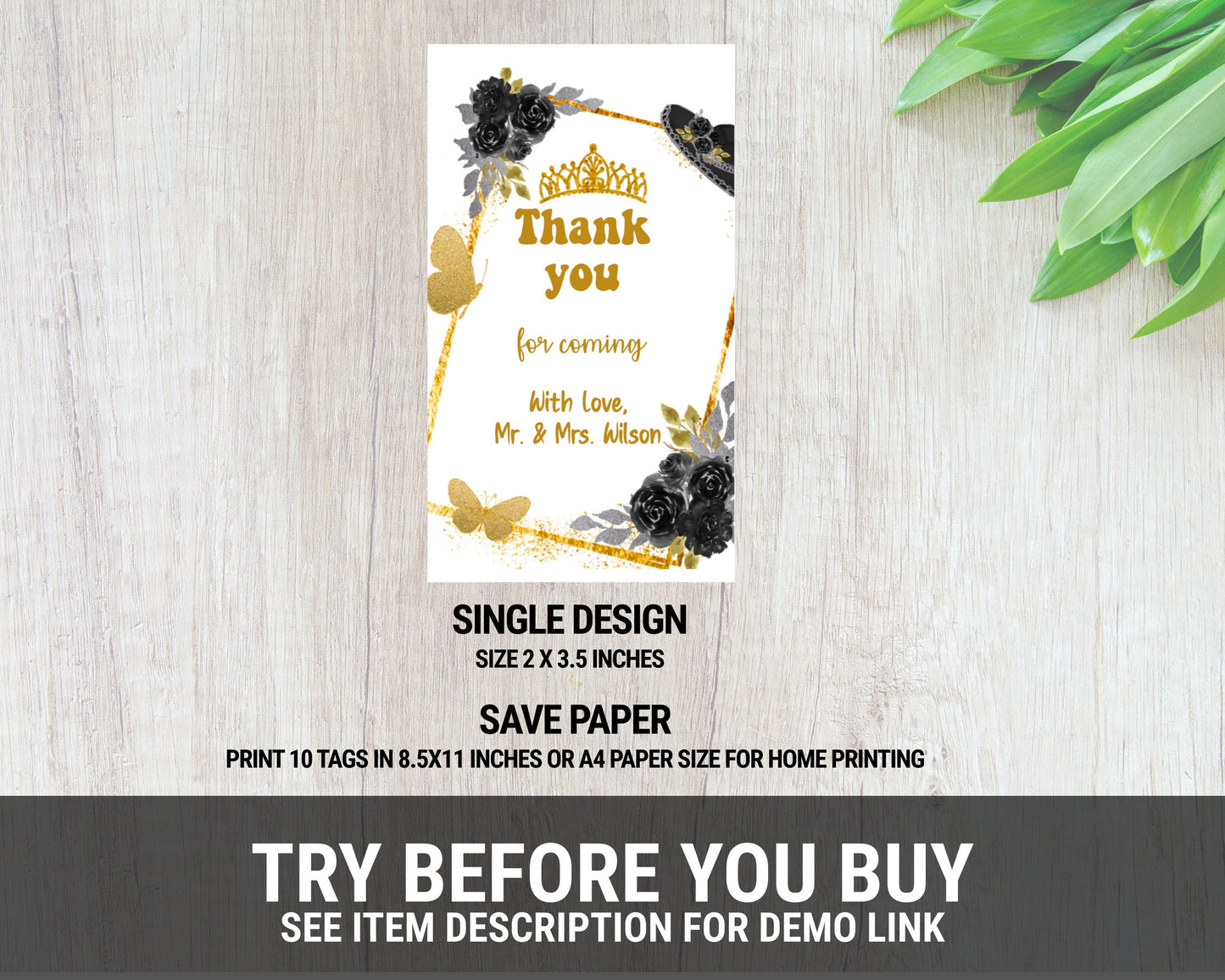 EDITABLE Quinceanera Invitation & Back, Gold Black Flowers, Mis Quince Anos, 15th Birthday, Corjl Template Printable Instant Download, QL