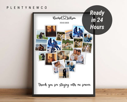 Personalize Second Anniversary Gift for Husband, 2nd Anniversary Collage, 2 Year Anniversary, Two Year Anniversary, Heart Photo Collage