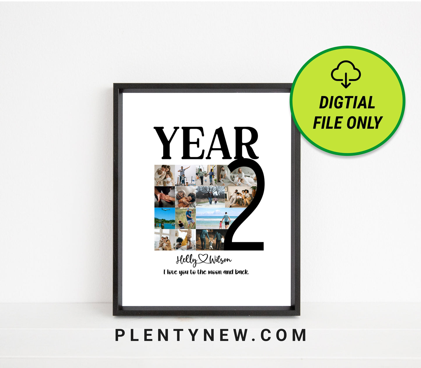 Personalize 2nd Anniversary Gift for Husband, Second Anniversary Photo Collage for Boyfriend, Two Year Anniversary Gift,  2 Year Anniversary
