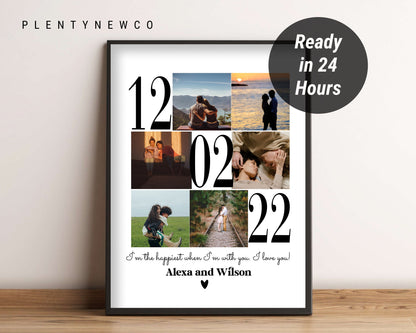 Personalize 1st Year Anniversary Photo Collage Gift, 1 year Anniversary Gift for Boyfriend, 1 Year Wedding Gift, First Anniversary Present