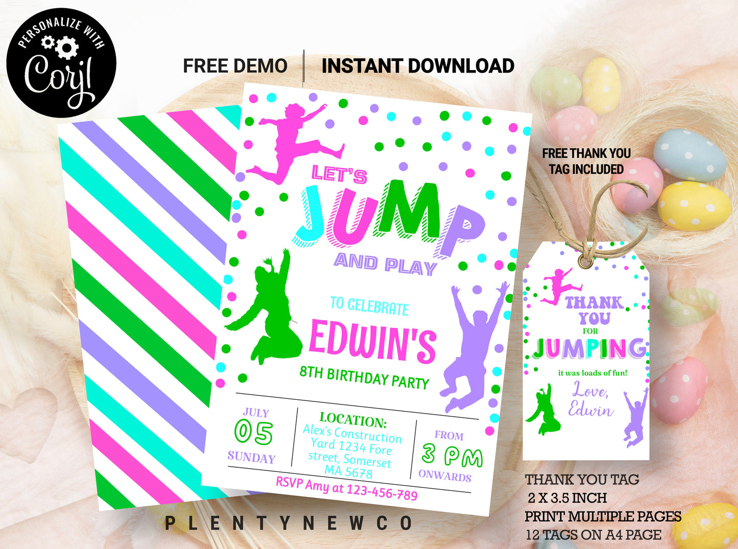 Jump Invitation, Editable Jump Birthday Invite, Trampoline Party, Jump Party, Let's Jump Party, Instant Download,  Bounce House Party, JP