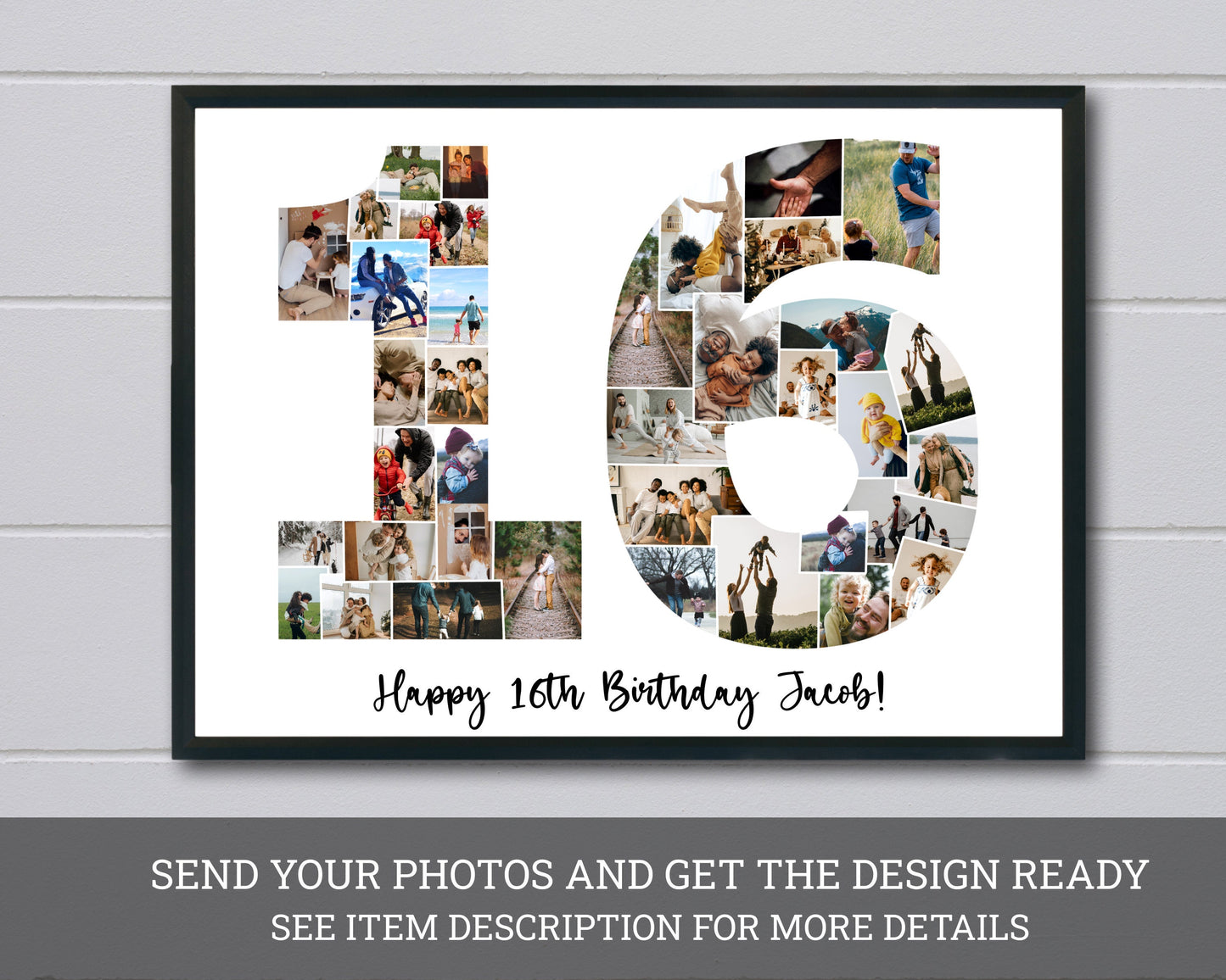 16th Birthday Photo Collage, Personalized 16th Picture Collage Template, Sixteenth Birthday Gift, Digital Photo Collage, Sixth Anniversary