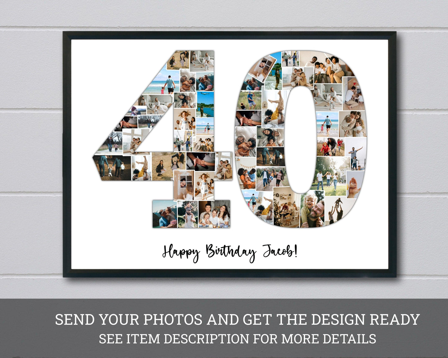 Custom 40th Birthday Photo Collage, Personalized 40th Picture Collage Template, Editable Number Collage Birthday Gift, Forty Digital DIY