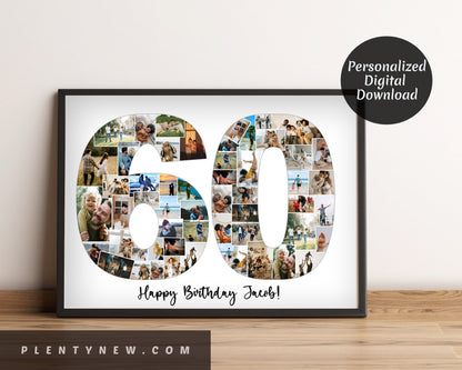 Custom 60th Birthday Photo Collage, Personalized 60th Picture Collage Template, Editable Number Collage Birthday Gift, 1963 Year Birthday