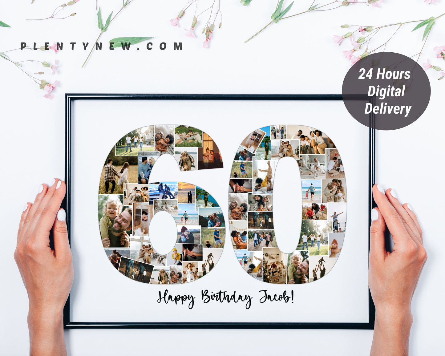 Custom 60th Birthday Photo Collage, Personalized 60th Picture Collage Template, Editable Number Collage Birthday Gift, 1963 Year Birthday