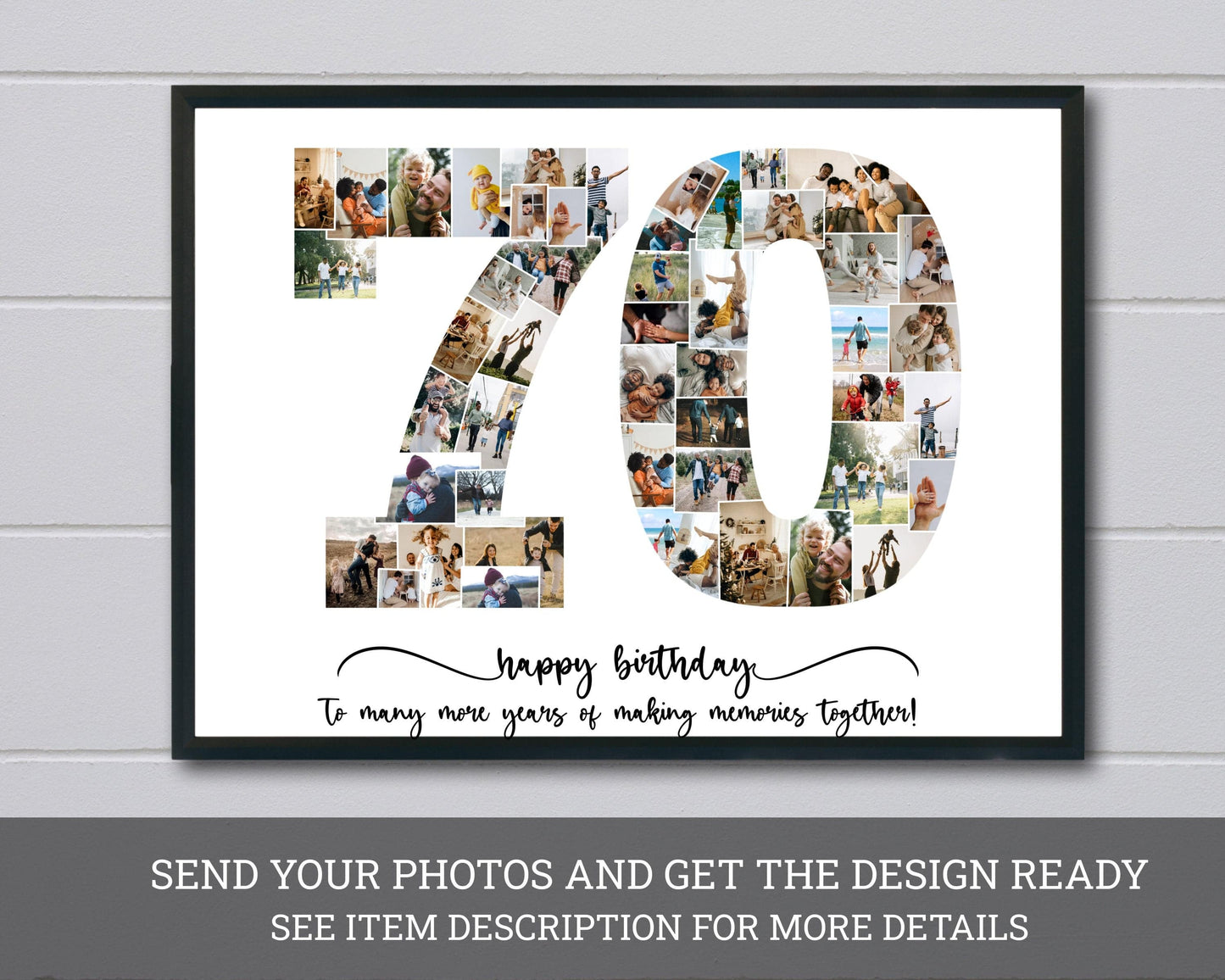 Custom 70 Birthday Photo Collage, Personalized 70th Picture Collage Design, Editable Number Collage Birthday Gift, Instant, Photo collage