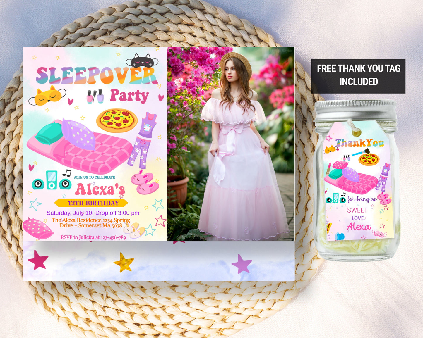 Sleepover Birthday Invitation Slumber Party Teen Invite Girl Pajama Party Glamping Movie Night Digital Printable Editable download , SL