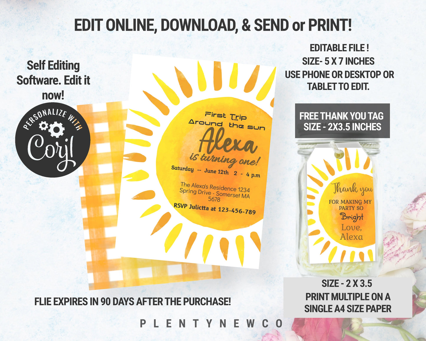 Editable Our Little Sunshine Birthday Invitation 1st You Are My Sunshine Party Neutral Boho Download Printable Template Digital Corjl , SN