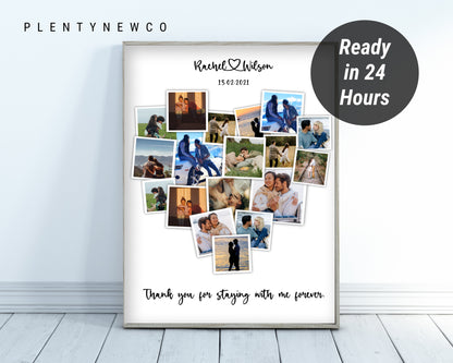 Personalize Second Anniversary Gift for Husband, 2nd Anniversary Collage, 2 Year Anniversary, Two Year Anniversary, Heart Photo Collage