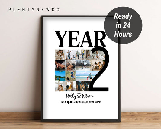 Personalize 2nd Anniversary Gift for Husband, Second Anniversary Photo Collage for Boyfriend, Two Year Anniversary Gift,  2 Year Anniversary