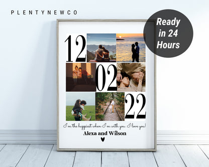 Personalize 1st Year Anniversary Photo Collage Gift, 1 year Anniversary Gift for Boyfriend, 1 Year Wedding Gift, First Anniversary Present