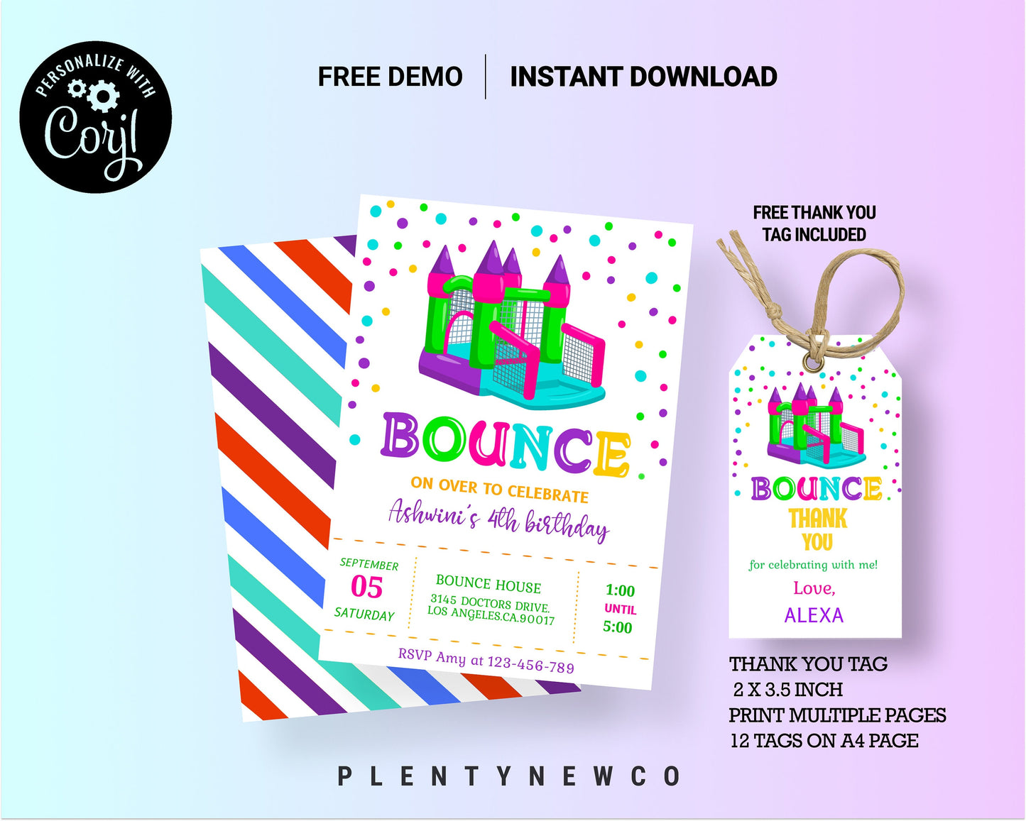 Bounce House Birthday Invitation, EDITABLE Girls Park Party Invitation, Bouncing Castle, Instant Download, Outdoor Playground Template, PY