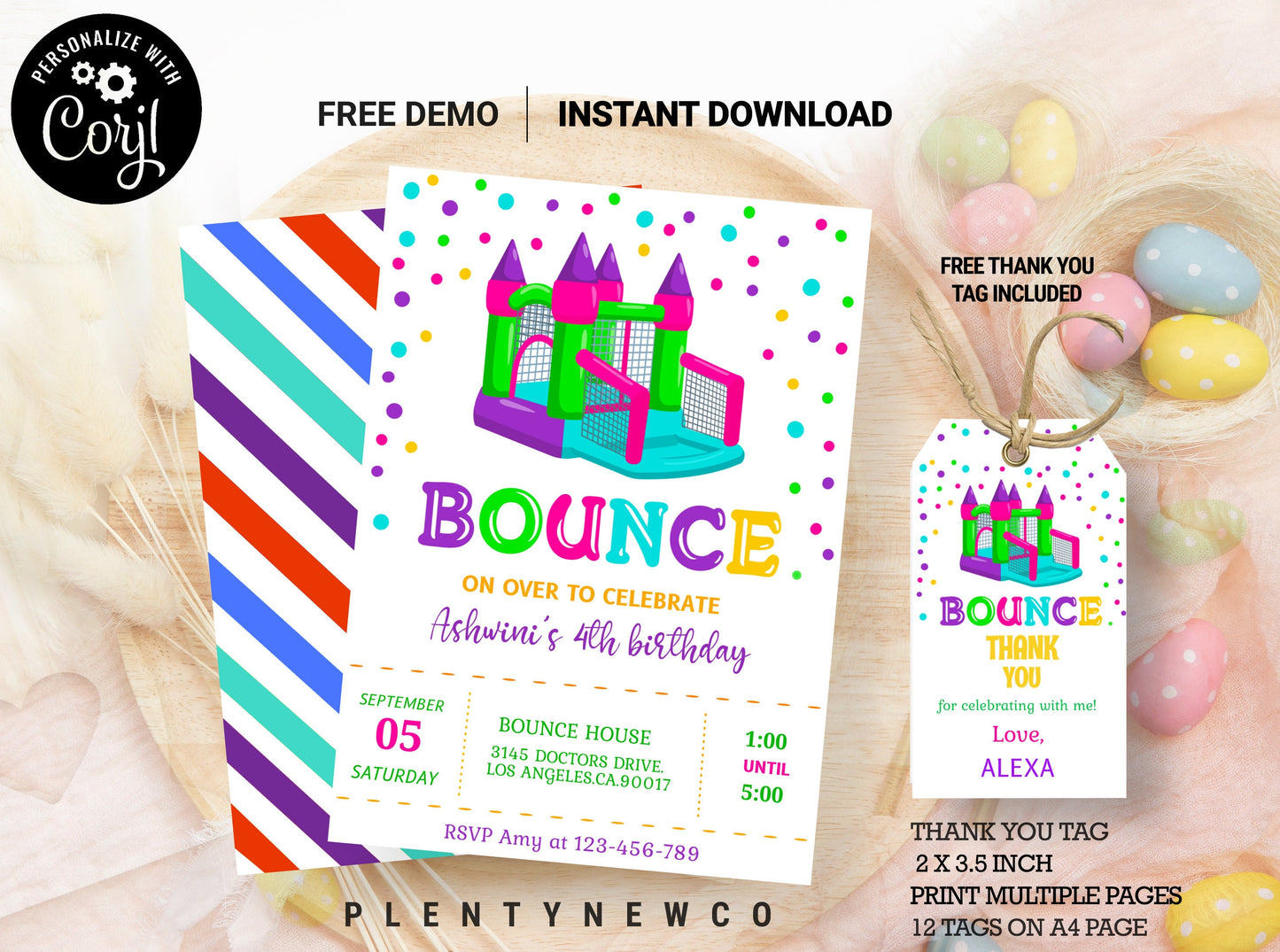 Bounce House Birthday Invitation, EDITABLE Girls Park Party Invitation, Bouncing Castle, Instant Download, Outdoor Playground Template, PY
