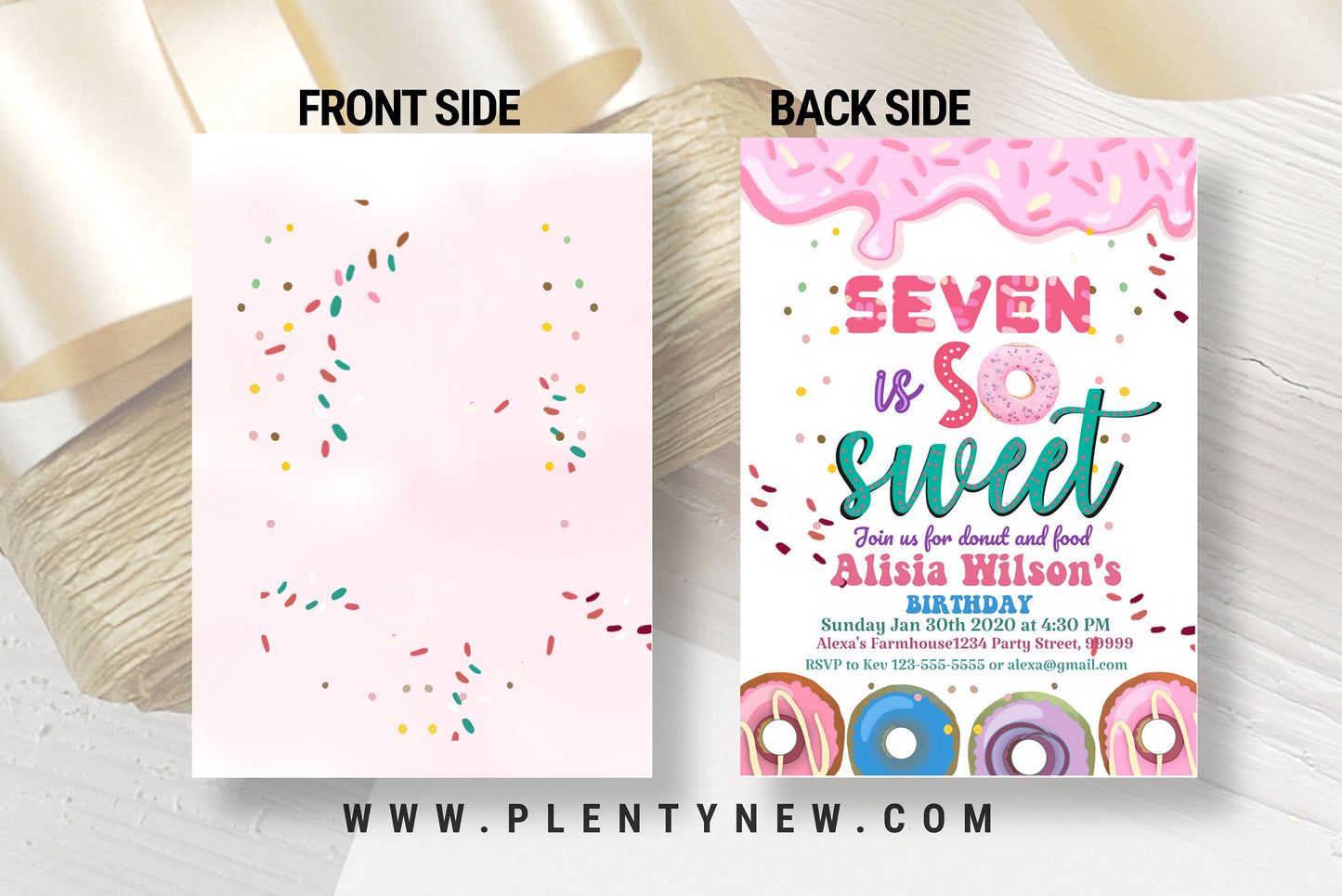 Editable Donut Seven Is Sweet Birthday Invitation Girl Donut 7th Birthday Party Pink Donut Birthday Party Instant Download Editable Corjl PF