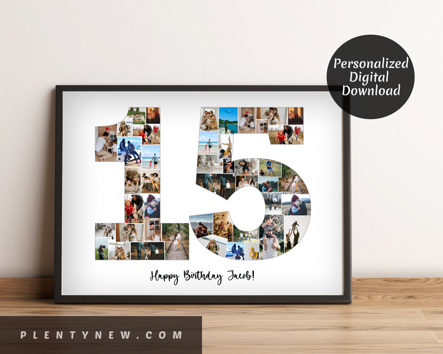 Custom 15th Birthday Photo Collage, Personalized 15th Picture Collage Template, Editable Number Collage Anniversary Gift, Son Daughter Gift