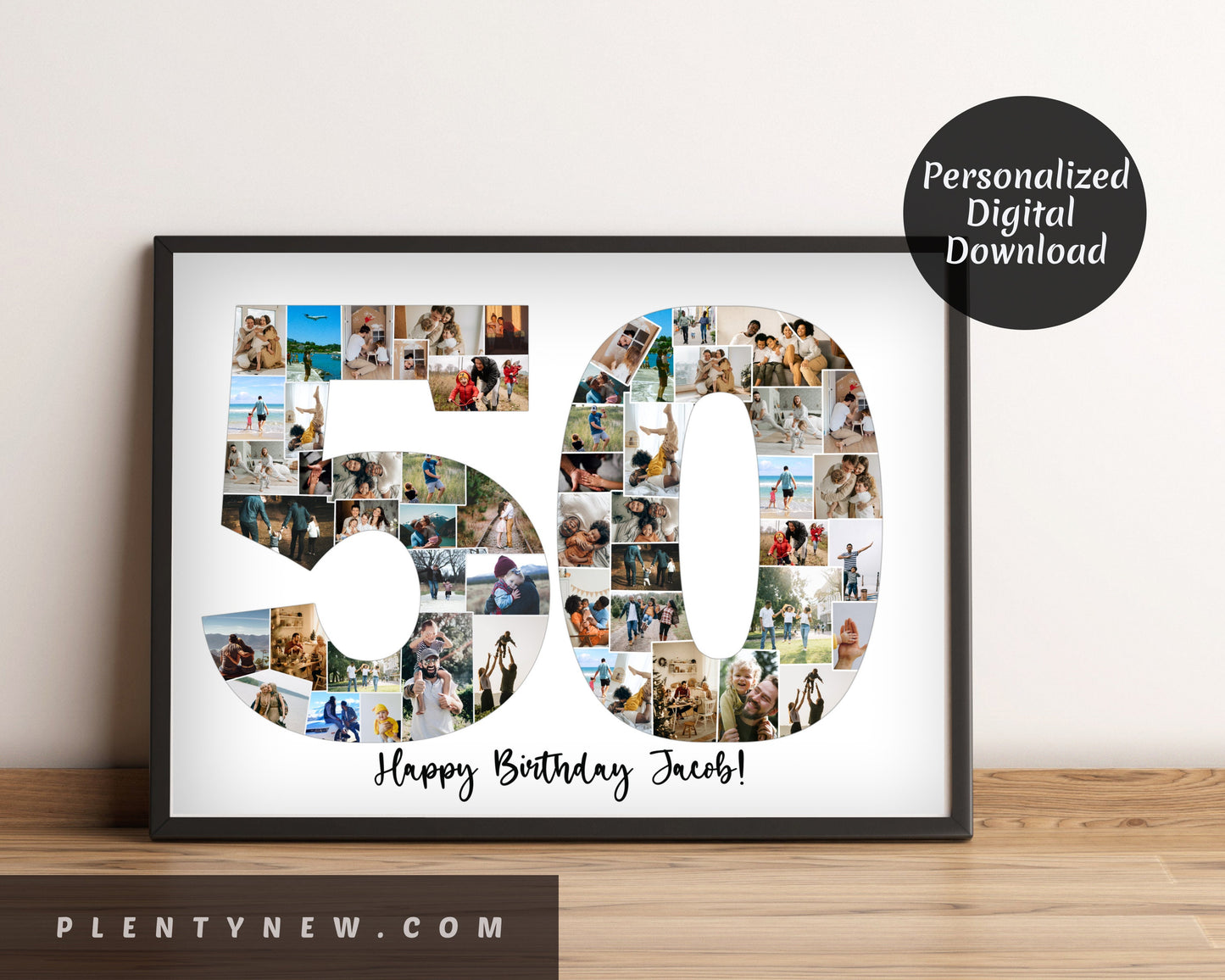 Custom 50th Birthday Photo Collage, Personalized 50th Picture Collage, Editable Number Collage Birthday Gift, Fifty Digital DIY, Birthday
