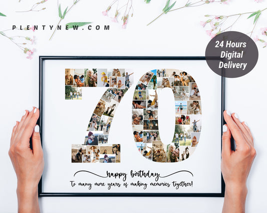 Custom 70 Birthday Photo Collage, Personalized 70th Picture Collage Design, Editable Number Collage Birthday Gift, Instant, Photo collage