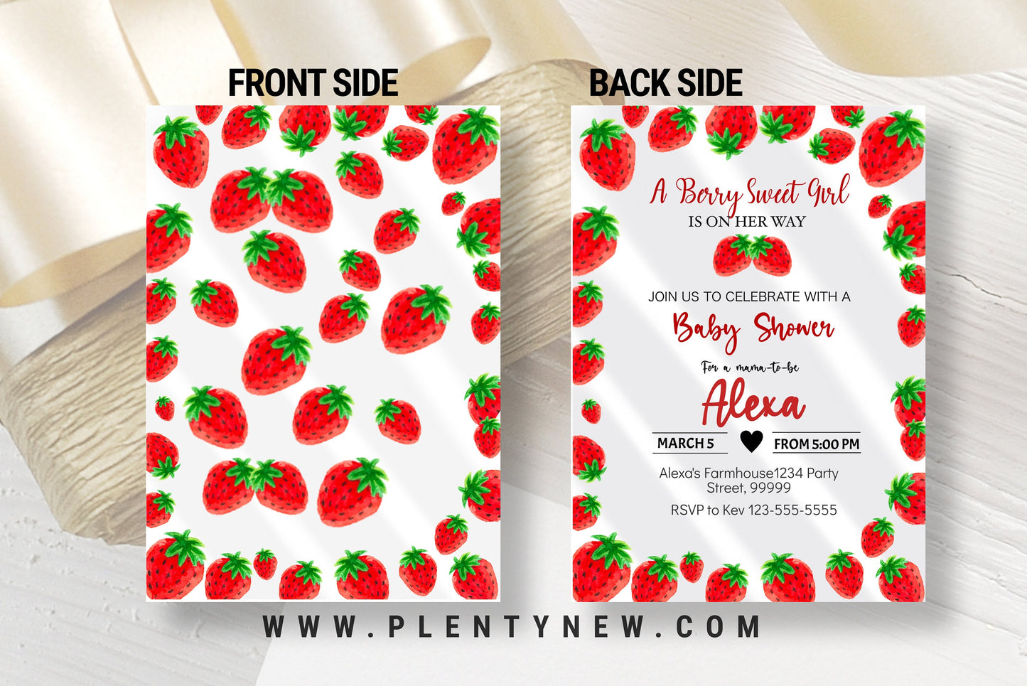 Editable Strawberry Birthday Invitation First Birthday Berry Sweet Girl Cute Strawberries 1st Download Printable Template Corjl Digital, SB
