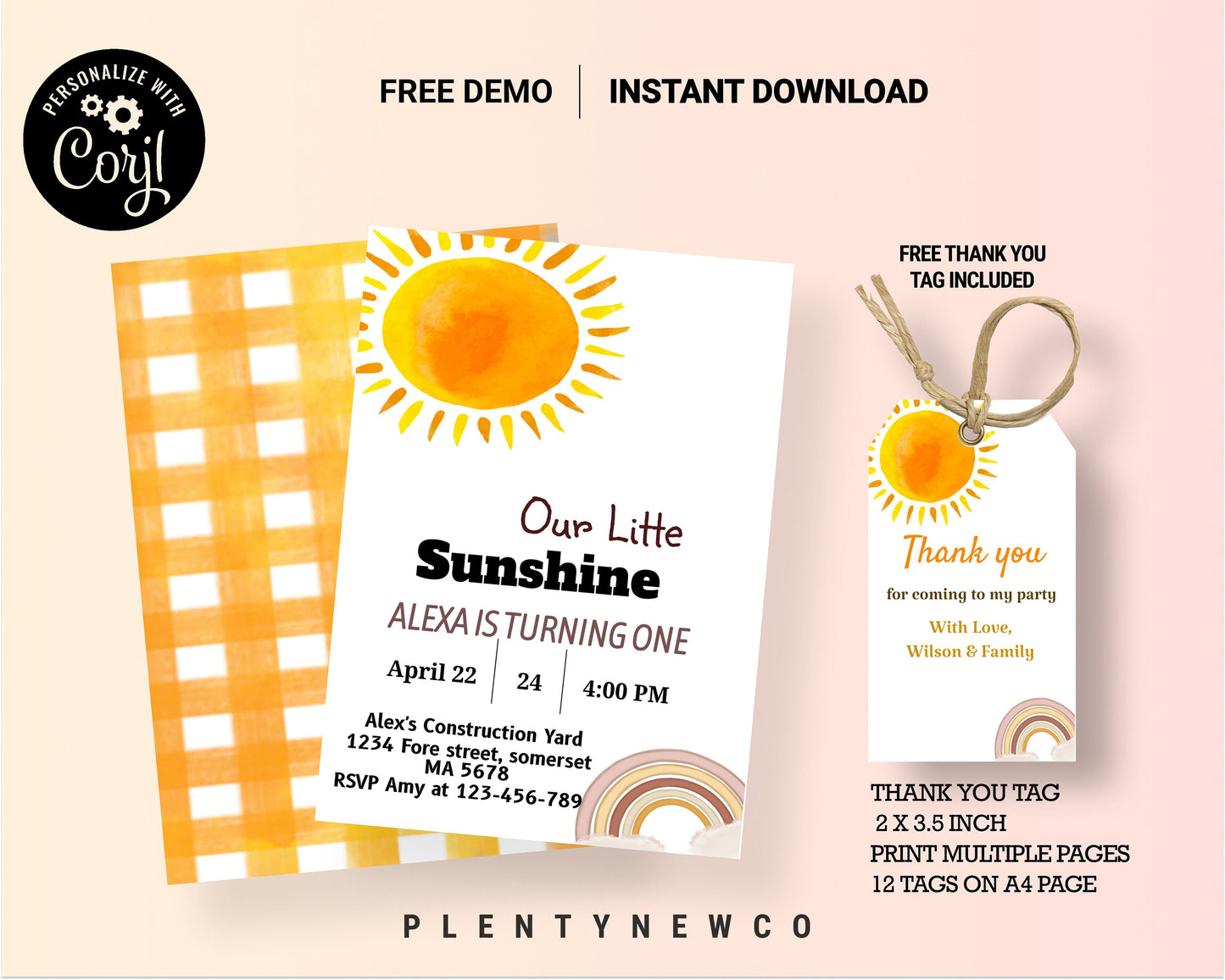 Editable Our Little Sunshine Birthday Invitation 1st You Are My Sunshine Party Neutral Boho Download Printable Template Digital Corjl, SN