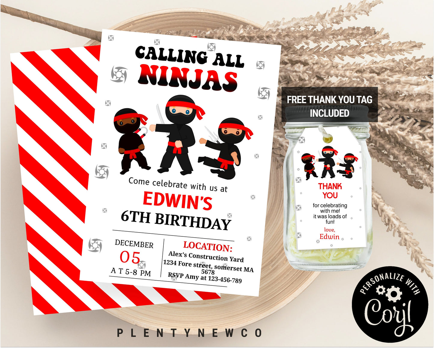 Ninja Birthday Invitation, EDITABLE Ninja Warrior Party Invitation Template, Karate Girl Birthday Invite, Lets Kick, Instant Download, NN