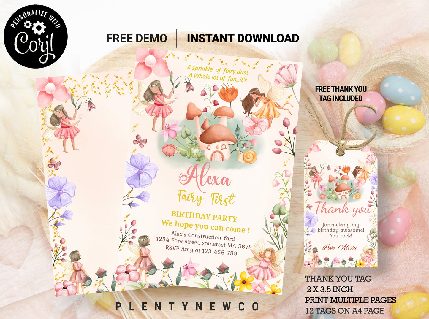 Editable Fairy First Birthday Invitation Fairy Garden Birthday Fairy Forest Girl 1st Birthday Magical Download Printable Template Corjl, FT