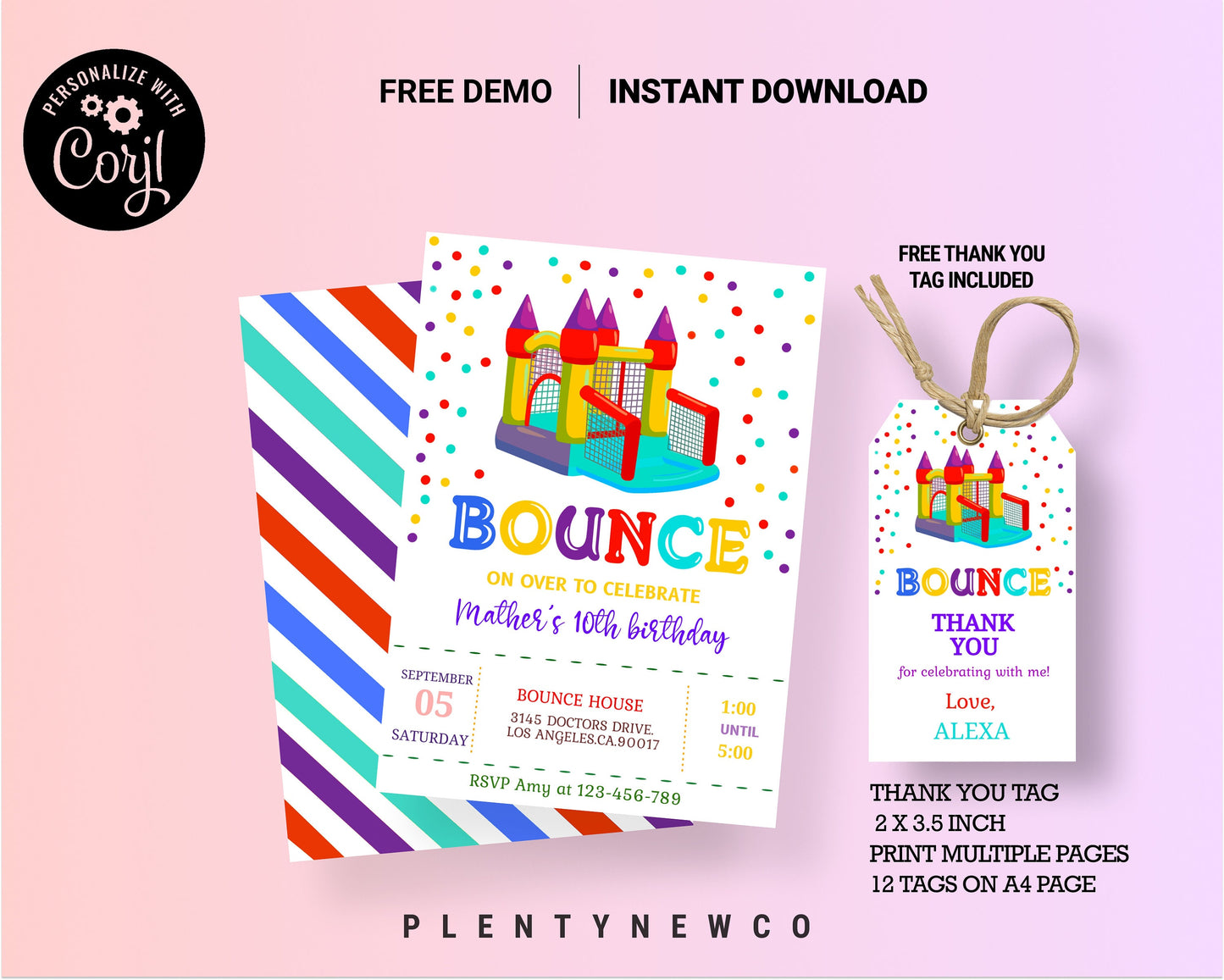 Bounce House Birthday Invitation, EDITABLE Kids Park Party Invitation, Bouncing Castle, Instant Download, Outdoor Playground Template, PY