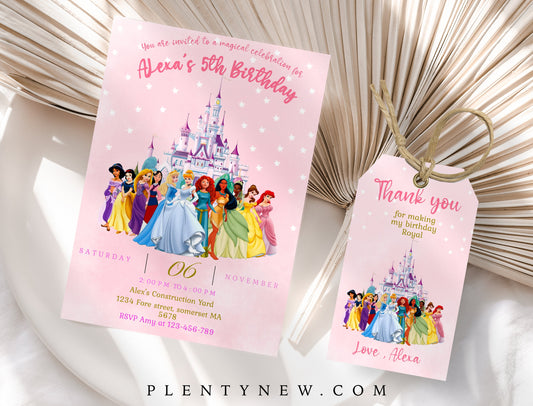 Princess Birthday Invitation Girl Princess Birthday Party Invite Pink Princess Theme Editable Template Instant Digital Download Printable FT