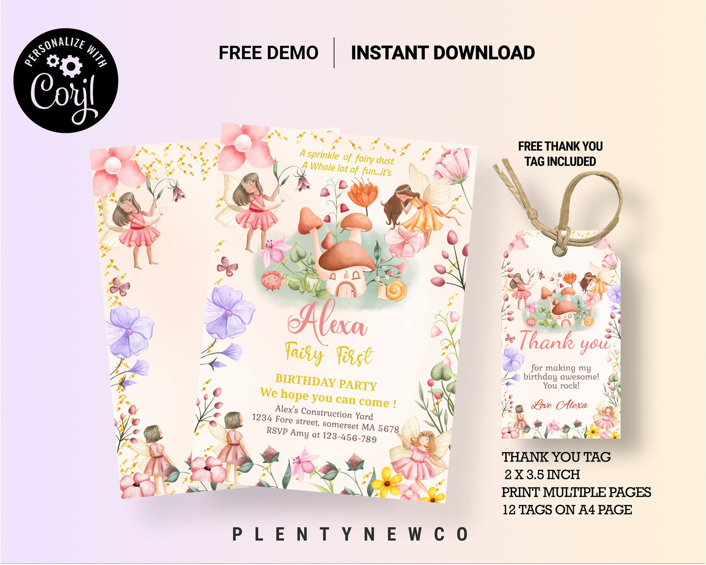 Editable Fairy First Birthday Invitation Fairy Garden Birthday Fairy Forest Girl 1st Birthday Magical Download Printable Template Corjl, FT